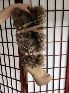 Y2K Faux Fur Tall Platform Boot in Brown - Women